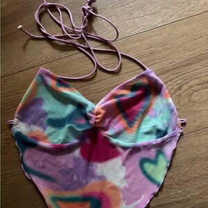 Tie-Back One-Piece Swimsuit in Pink Heart Print